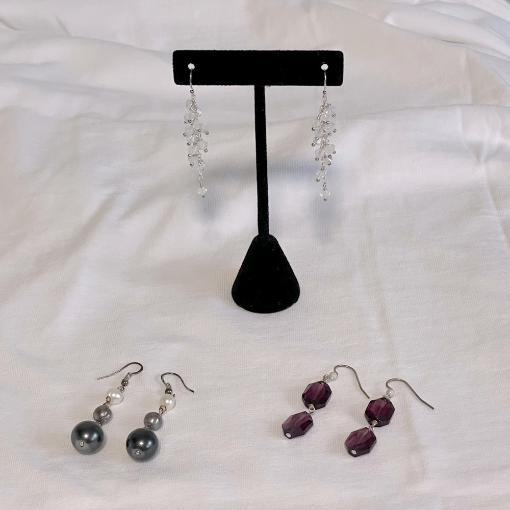 Lot of 3 new pairs of handmade earrings Swarovski crystals and sterling silver